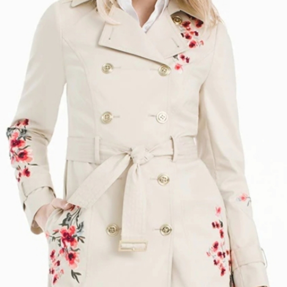 Floral Embroidered Trench Coat
